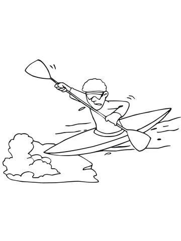 Man Paddling On Kayak Coloring Page